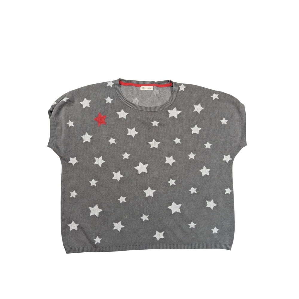 OVLA Cropped Gray Star Pattern Relaxed Fit Short Sleeve Sweater Women's Size‎ L